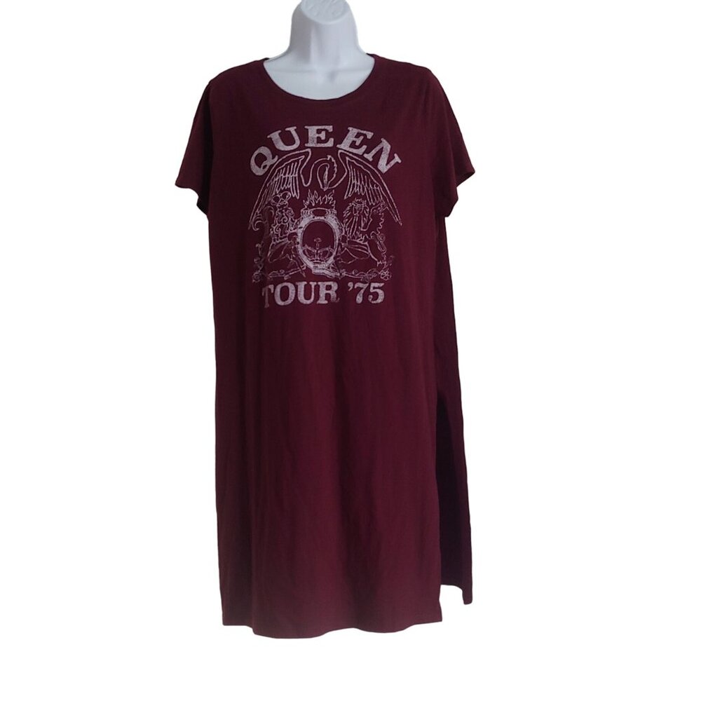 Queen "75 Maroon T-Shirt Dress Loungewear PJs Short Sleeve Petite